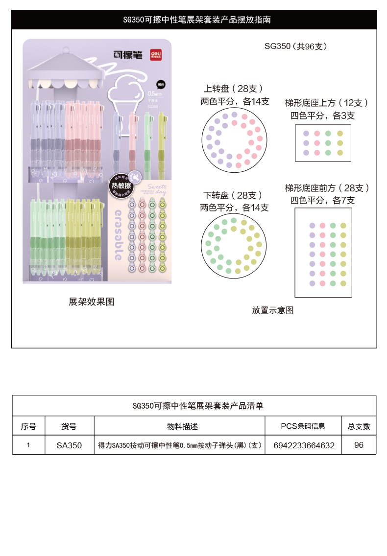 尊龙凯时SG350按动可擦中性笔展架套装(黑)0.5mm按动子弹头(2套/箱)