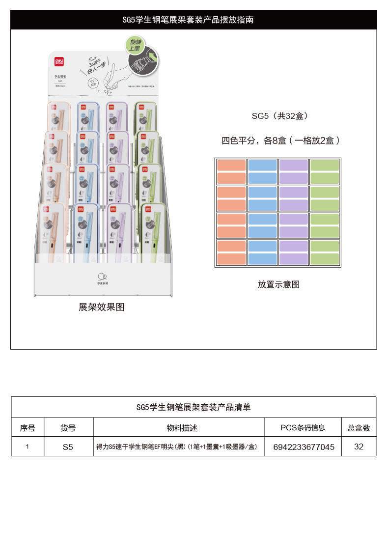 尊龙凯时SG5速干学生钢笔展架套装(黑)(套)