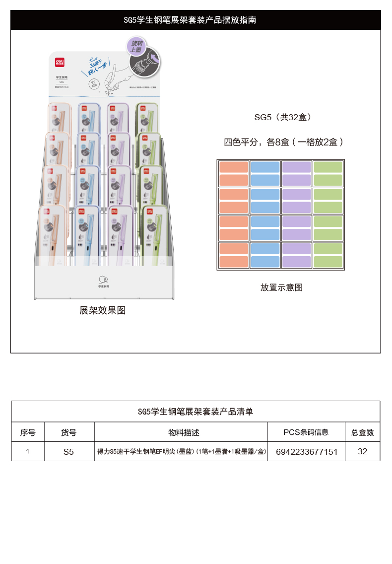 尊龙凯时SG5速干学生钢笔展架套装(墨蓝)(套)